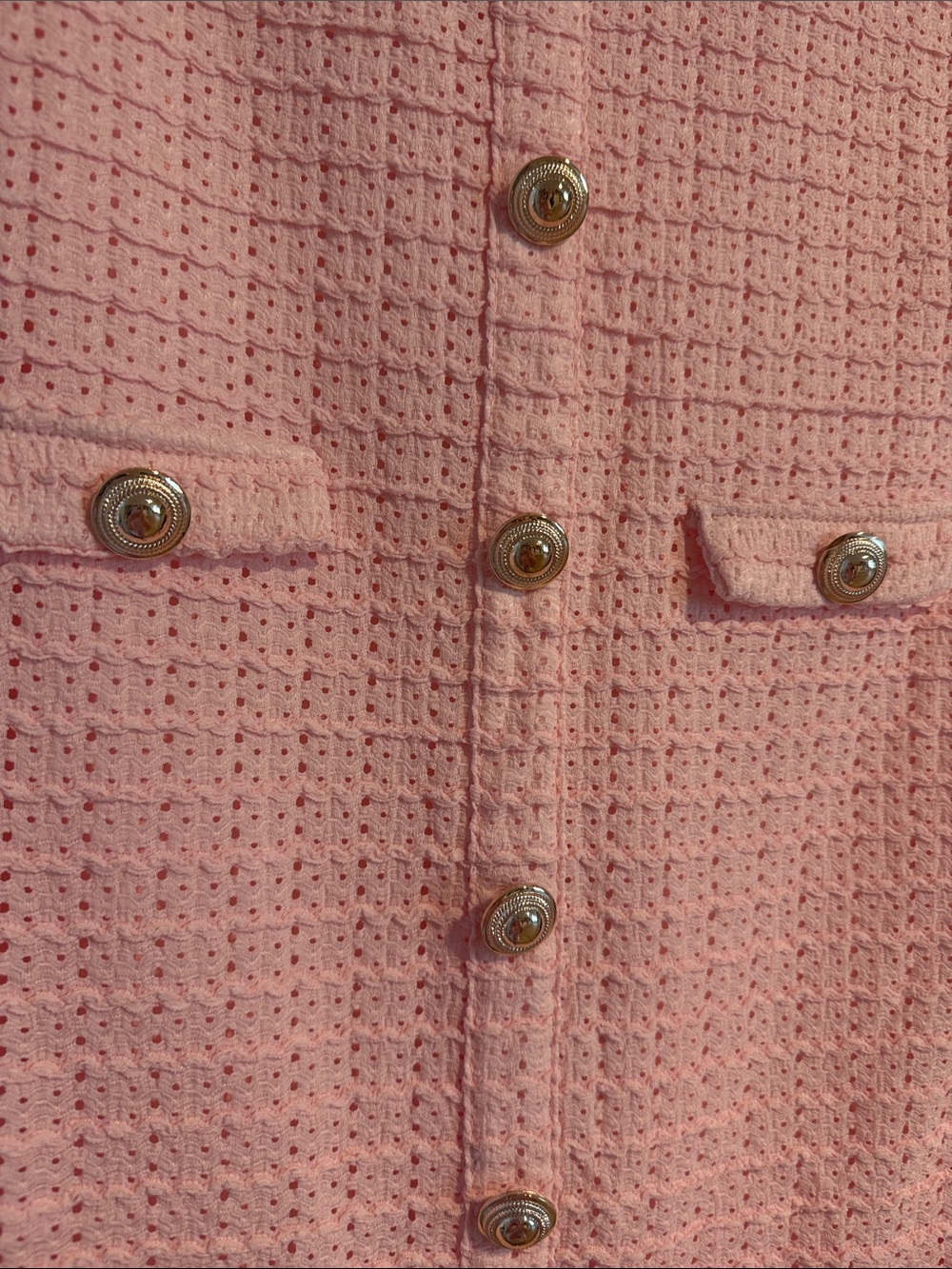 Maternity Baby Pink Button-Front Textured Shift Dress - Picture 3 of 4